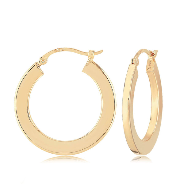 Flat High Polished Hoop Earrings 14K Yellow Gold 20mm