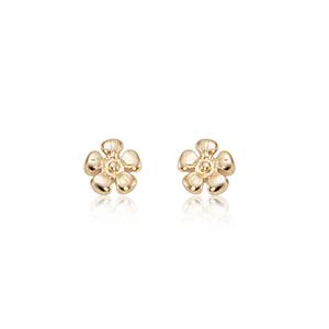 Daisy Flower Stud Earrings 14K Yellow Gold