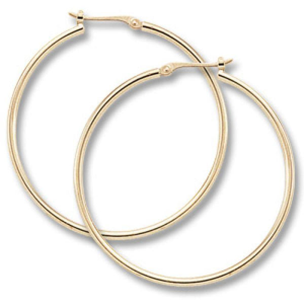 Large Tube Hoop Earrings 14K Yellow Gold 30mm