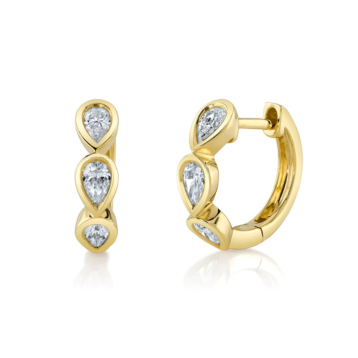 14K Yellow Gold 0.50ctw Diamond Pear Bezel Huggie Earrings - SC55024448