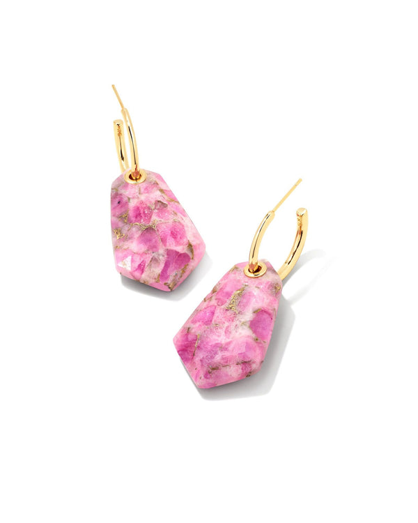 Ashlyn Gold Statement Huggie Earrings in Bronze Veined Magenta Jade