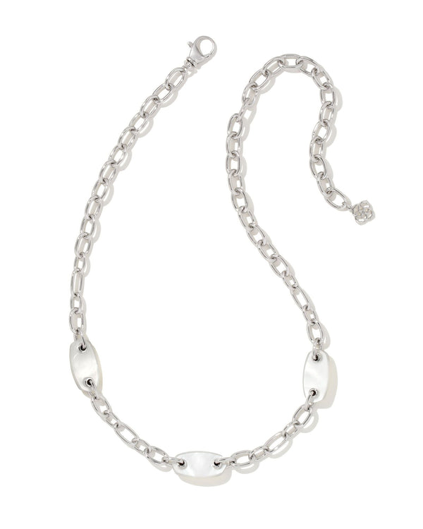 Ashlyn Silver Mixed Chain Necklace in Ivory Mother of Pearl