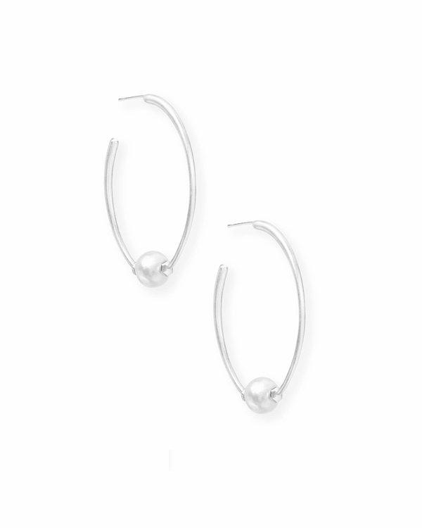 Regina Bright Silver Hoop Earrings In Pearl