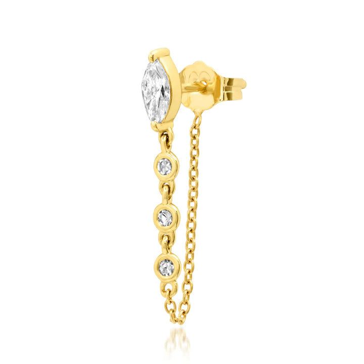Eriness 14K Yellow Gold Single Marquise Stud Diamond Chain Earring