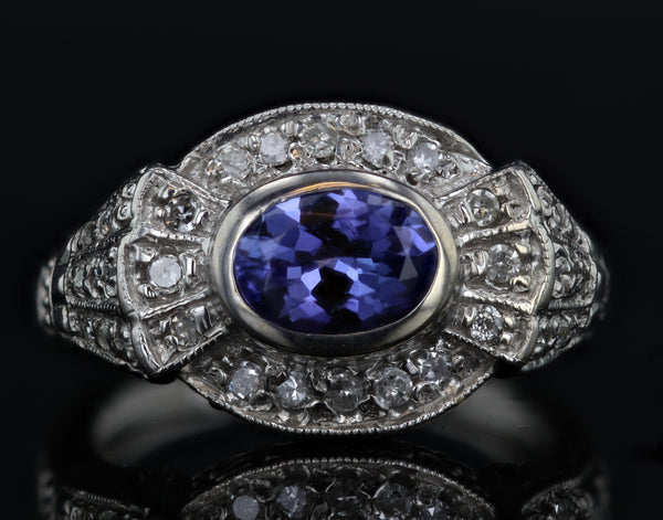 Estate Tanzanite And Dome Diamond Ring 14K White Gold