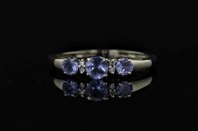 Estate 3-Stone Tanzanite Ring With Diamond Accent White Gold