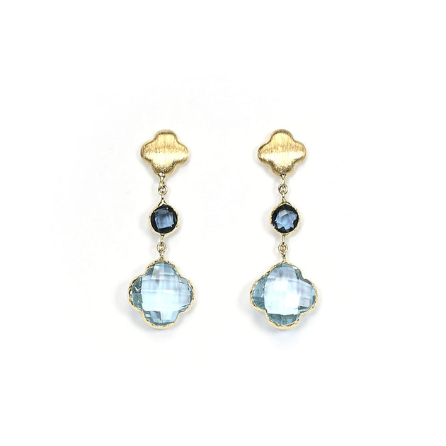 Afarin Co 18k Yellow Gold Drop Dangle Blue Topaz Earrings – 70985