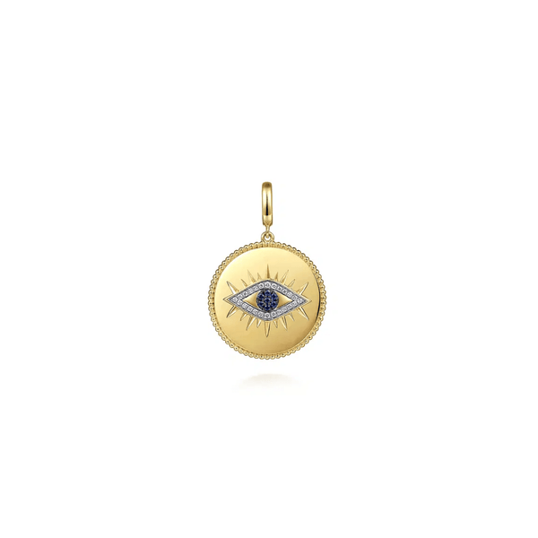 Gabriel & Co. Diamond Sapphire Evil Eye Medallion Pendant