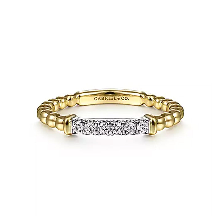 Gabriel & Co 14K White-Yellow Gold Bujukan Beaded Band with Diamond Pavé Center Bar - LR51786M45JJ
