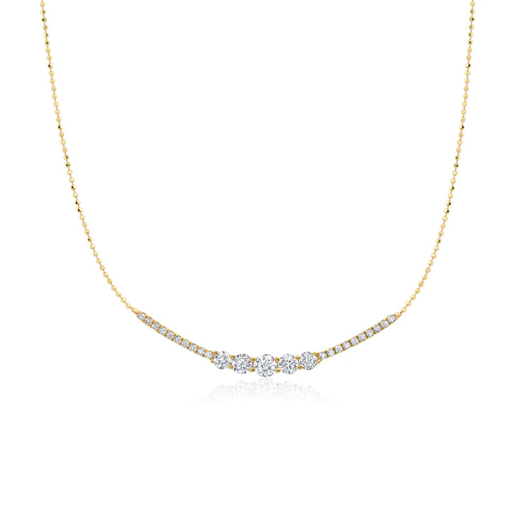 Graziela 18K Yellow Gold 5 Diamond Curved Bar Necklace