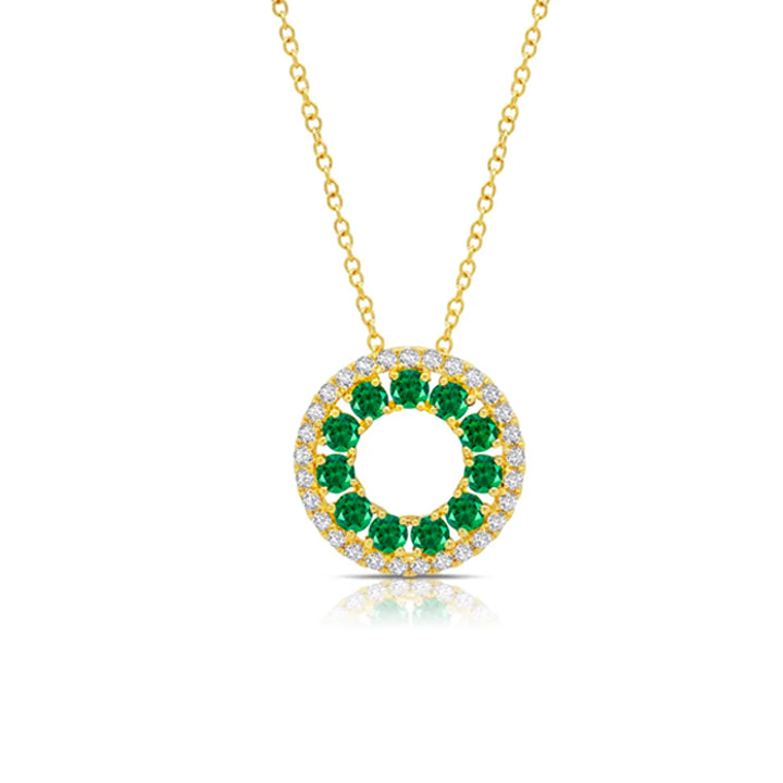 Graziela 18K Yellow Gold Emerald 3 Sided Circle Necklace