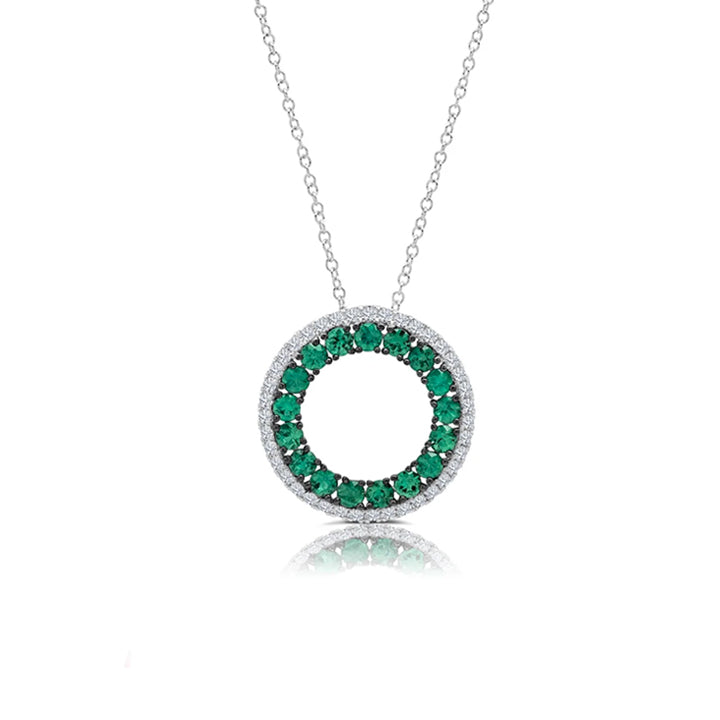 Graziela 18K White Gold Emerald 3 Sided Circle Necklace - WBN-1031975E