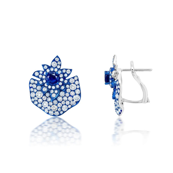 Graziela 18K Gold Blue Rhodium, Blue Sapphire & Diamond Folha Earrings