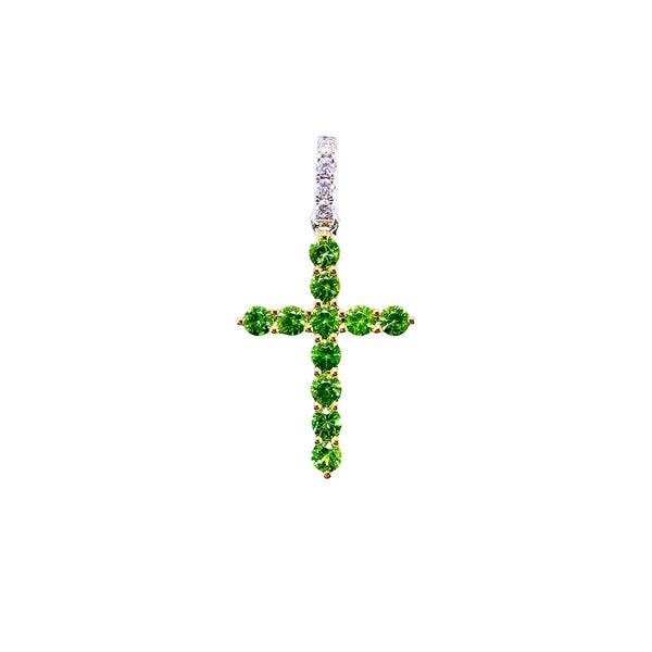 Green Garnet Diamond Cross Pendant
