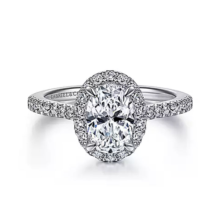Gabriel & Co 14k White Gold Oval Halo Diamond Engagement Ring - ER14725O4W44JJ