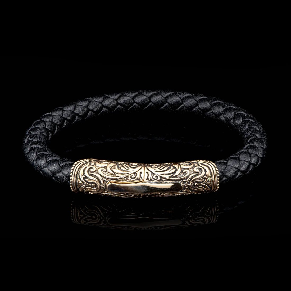 William Henry Milan Bronze/Black Leather Braid Bracelet