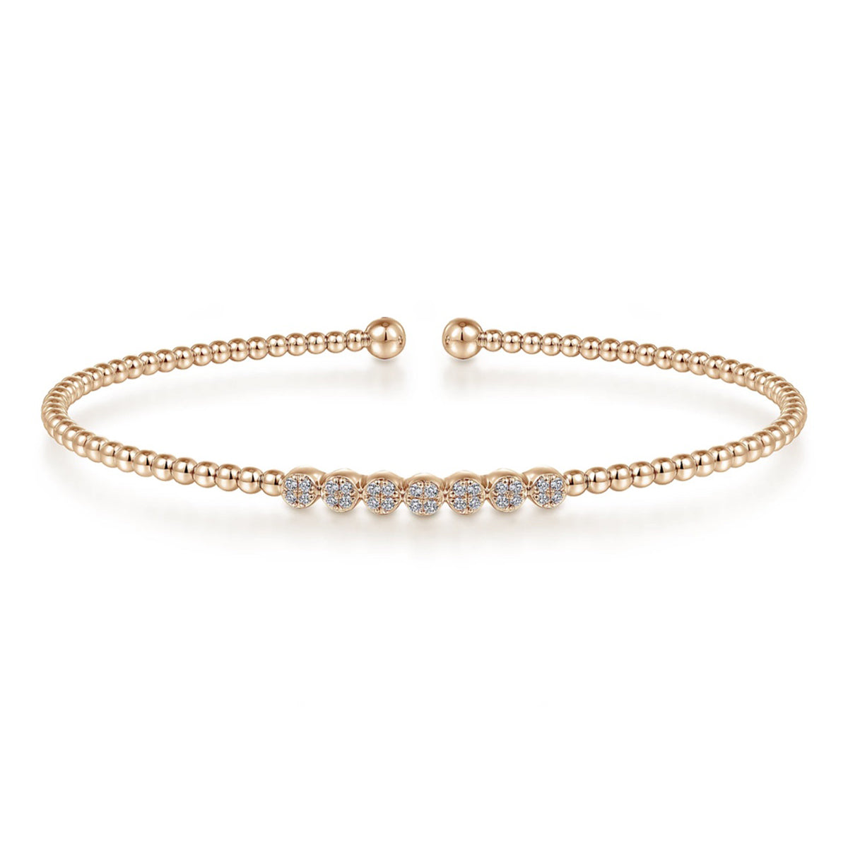 Gabriel & Co.- 14K Rose Gold Bujukan Bead Cuff Bracelet with Cluster Diamond Stations BG4116K45JJ
