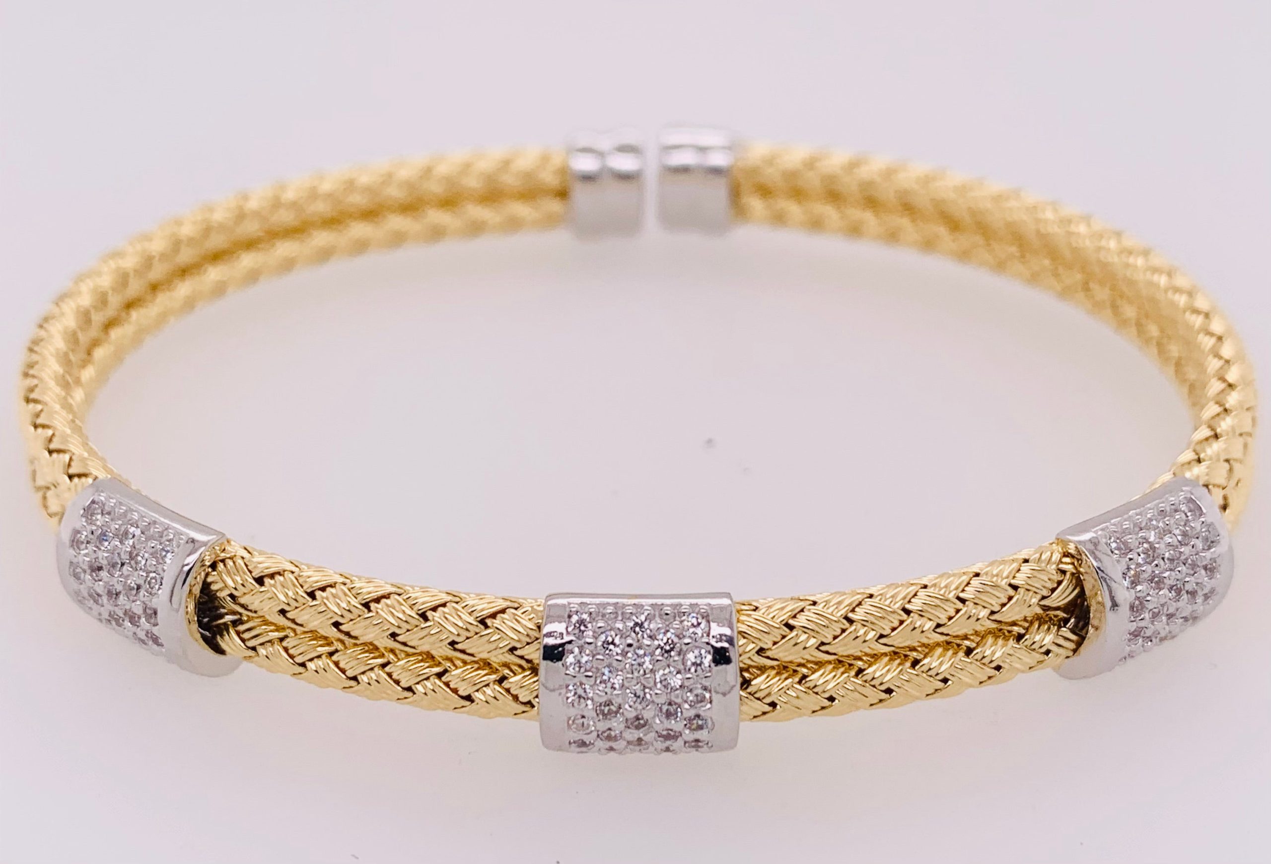 Two Tone CZ Cuff Bracelet