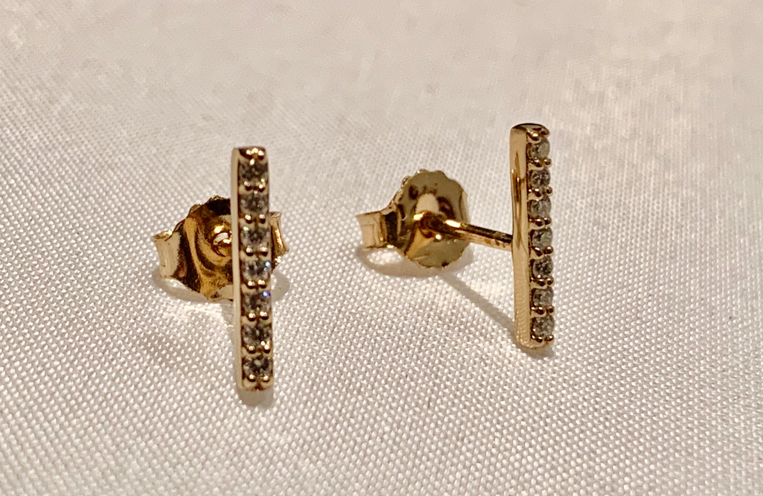 14K Gold Diamond Bar Earrings