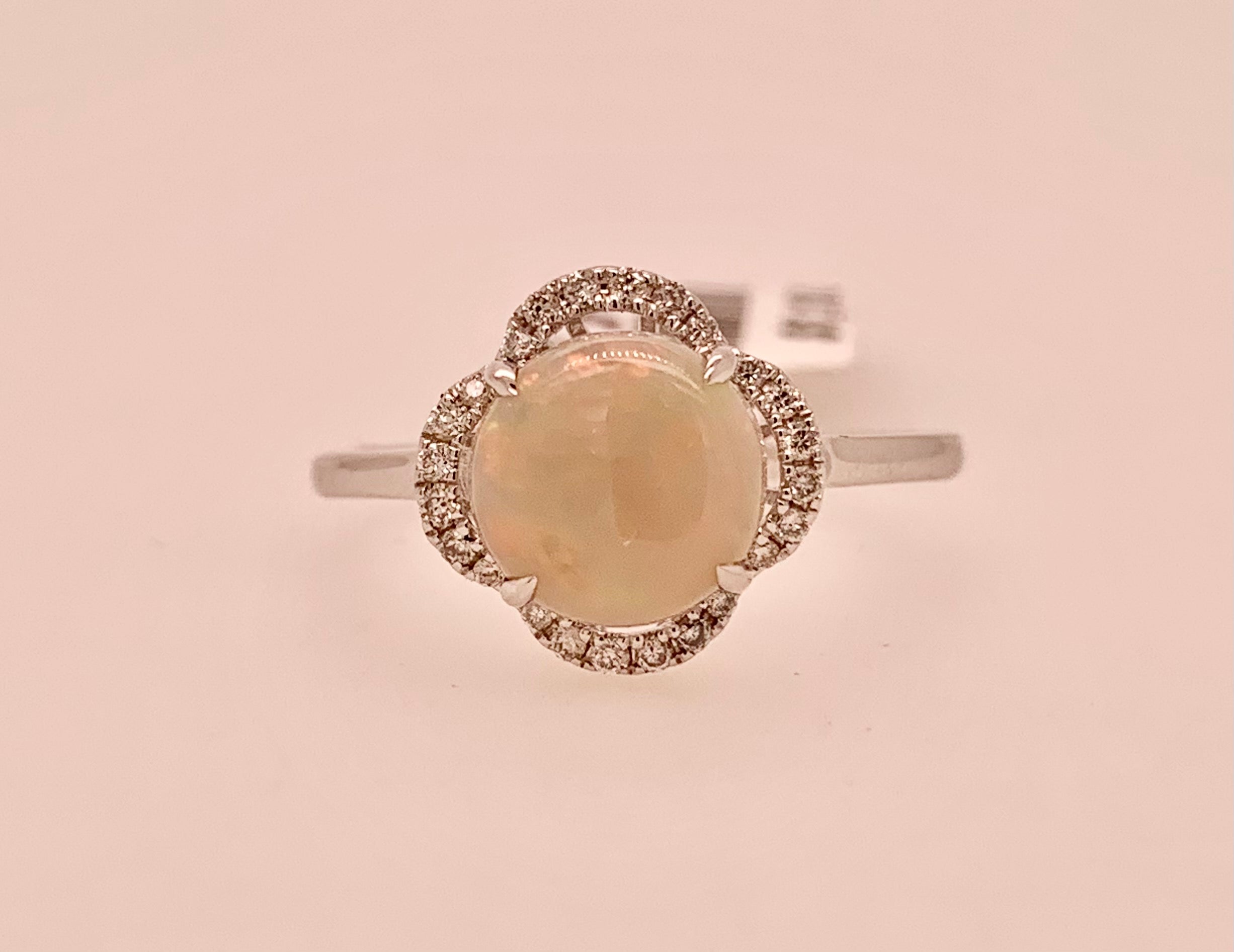 14K White Gold Opal Ring