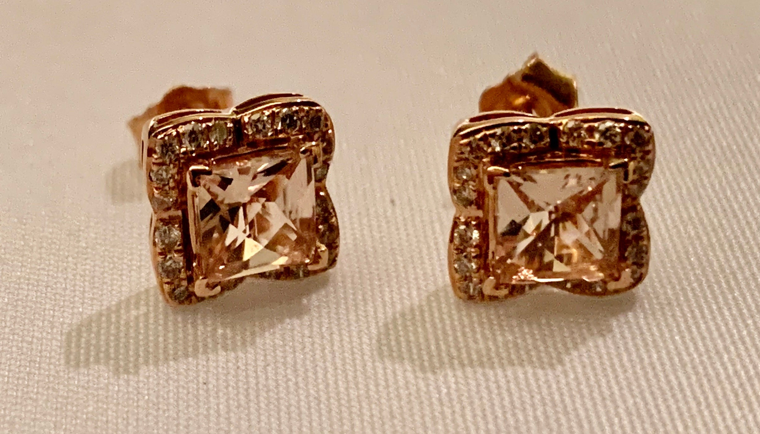 14K Rose Gold Morganite & Diamond Earrings