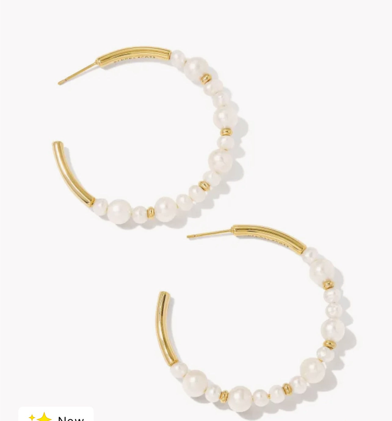 Kendra Scott-  Shop All New Arrivals Jovie Gold Beaded Hoop Earrings in White Pearl- 9608851720