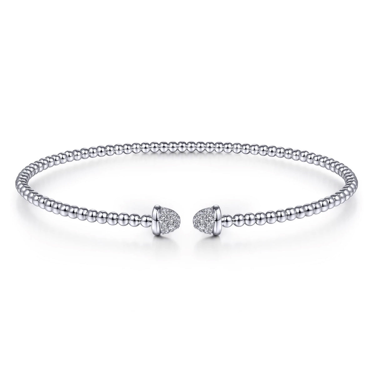 Gabriel & Co.- 14K White Gold Bujukan Bead Cuff Bracelet with Diamond Pave Caps BG4248-62W45JJ