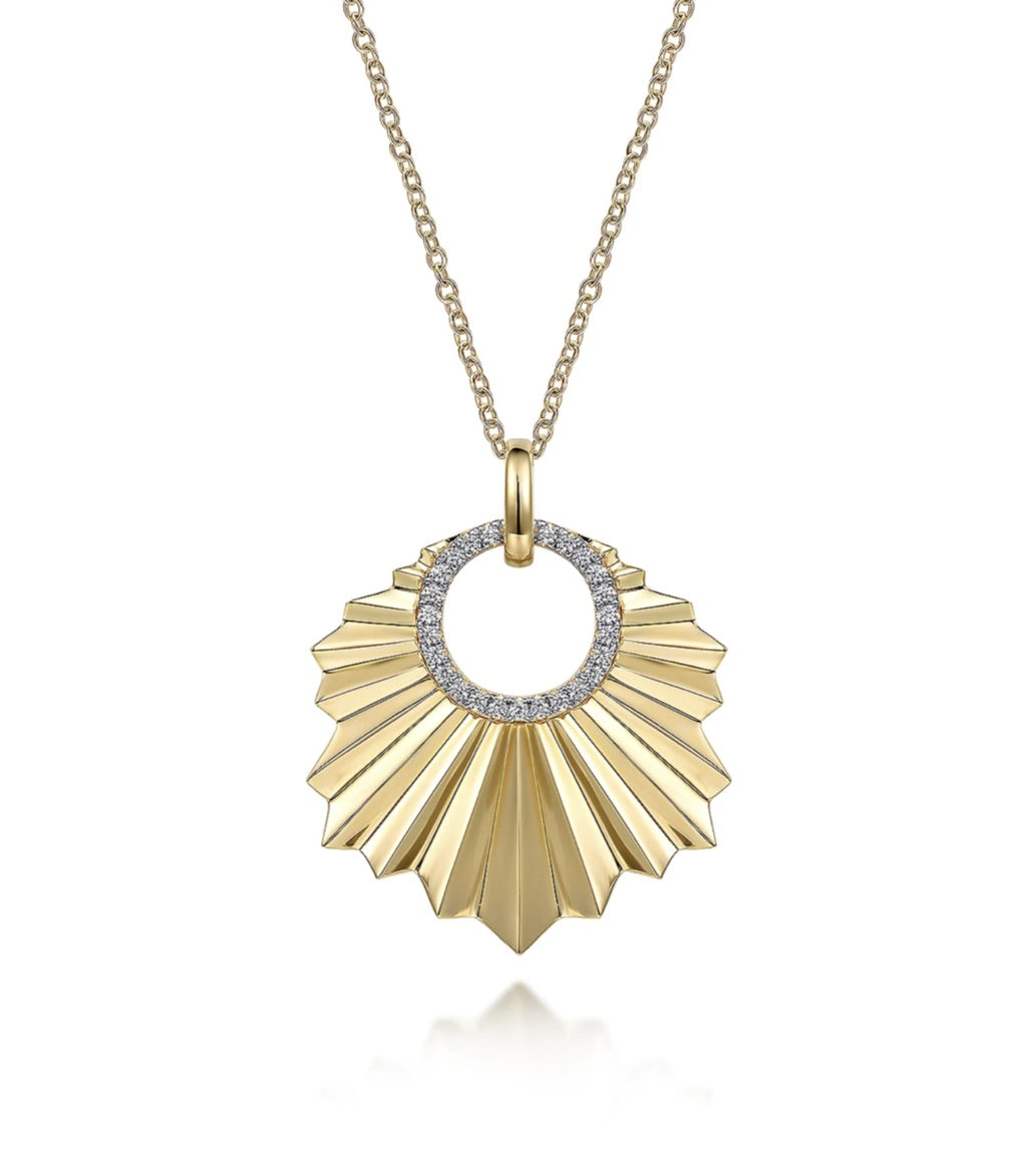 14K Yellow Gold Diamond Necklace With Diamond Cut Texture In Leaf Shape in size 24 inch NK7262Y45JJ