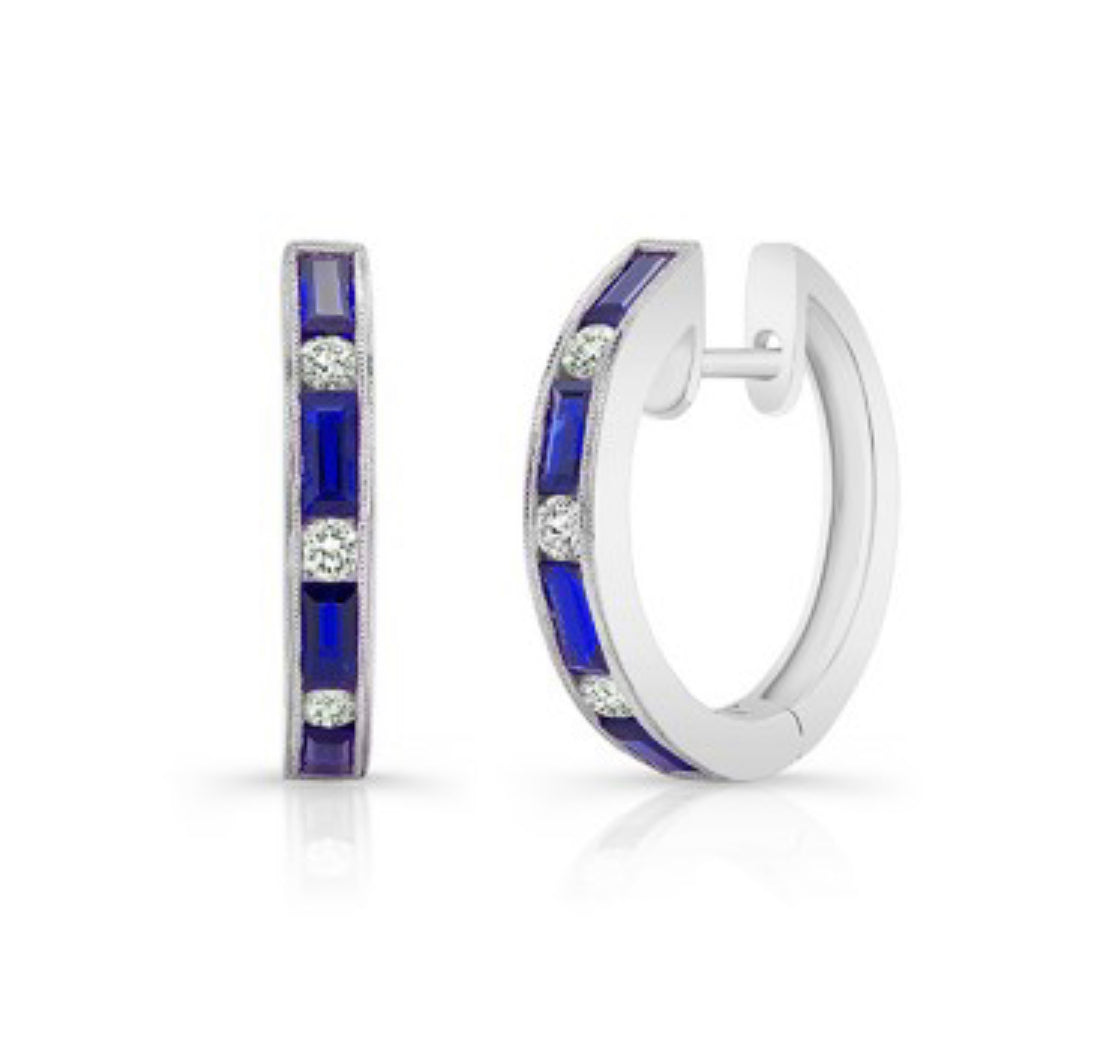 Uneek-Blue Sapphire Huggies, in 18K White Gold-ER4299BSDC