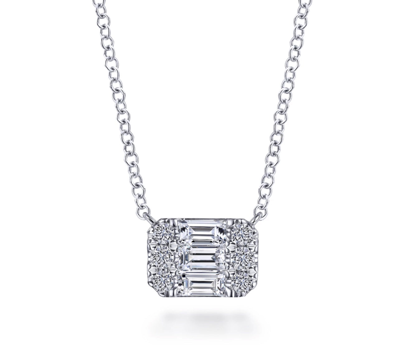 Gabriel & Co.- 14K White Gold Baguette and Round Rectangular Diamond Pendant Necklace NK6588W44JJ