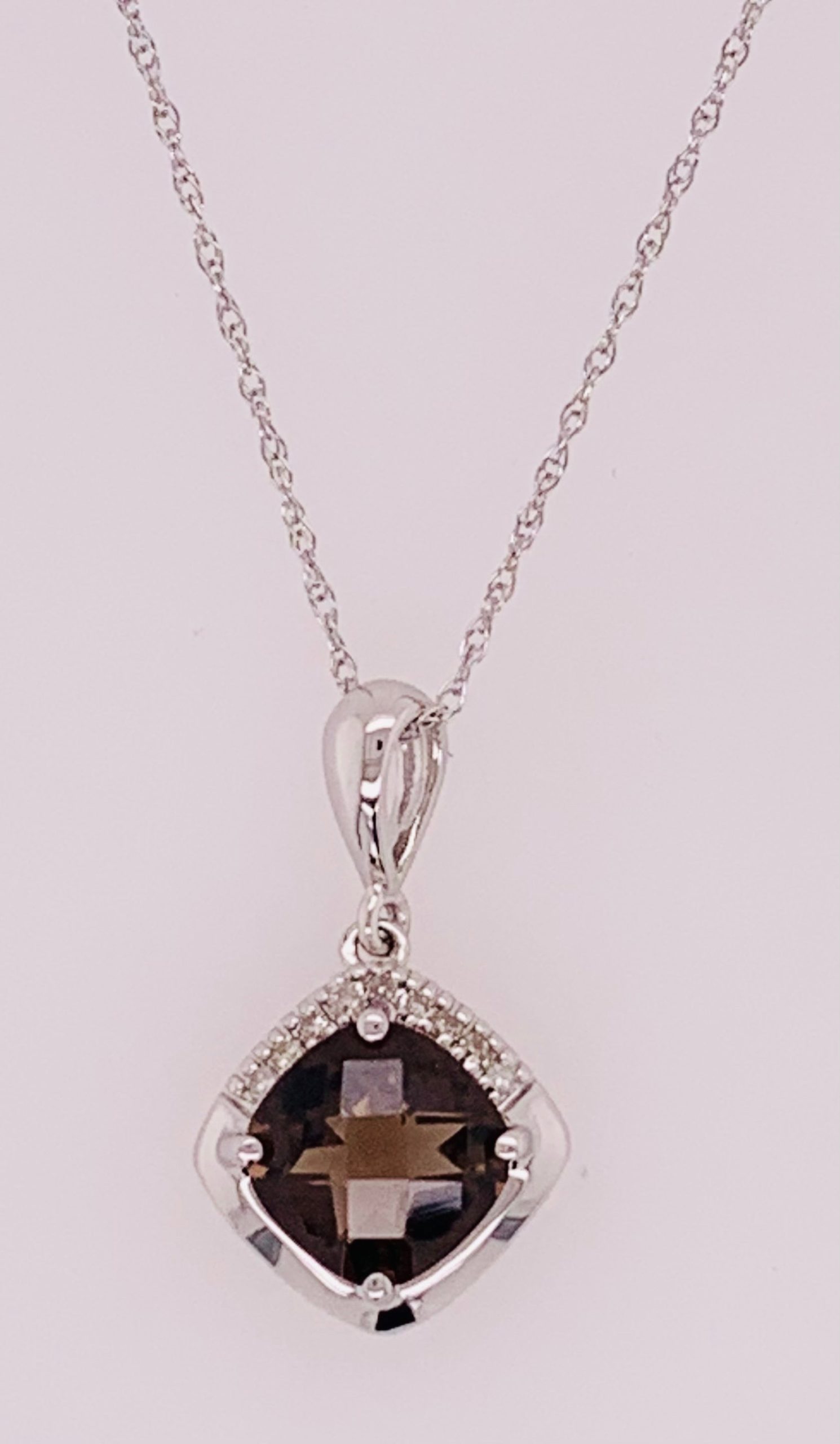 14K Smokey Quartz & Diamond Pendant