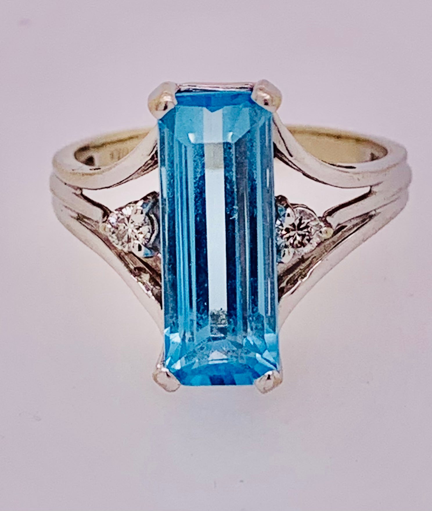 14K White Gold Blue Topaz & Diamond Ring