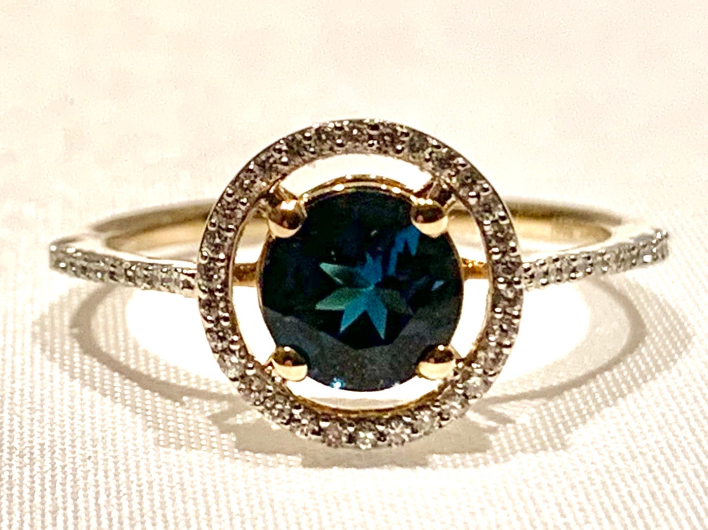 14K Gold Blue Topaz & Diamond Ring