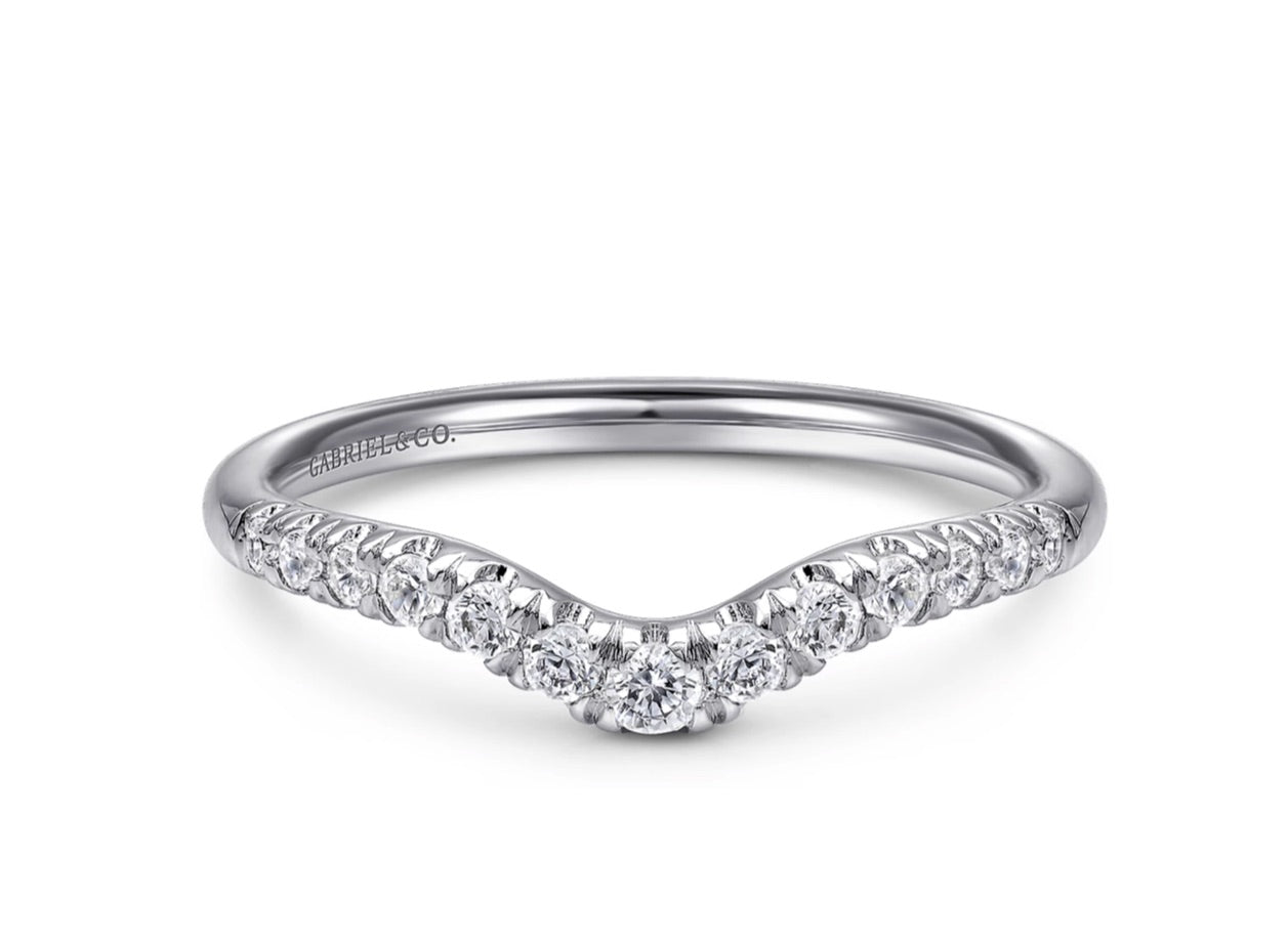 Gabriel & Co.- Chambery - Curved 14K White Gold French Pave Diamond Wedding Band AN10974W44JJ