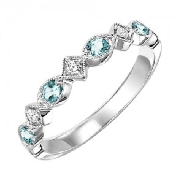 Aquamarine Birthstone Diamond Ring 10K White Gold