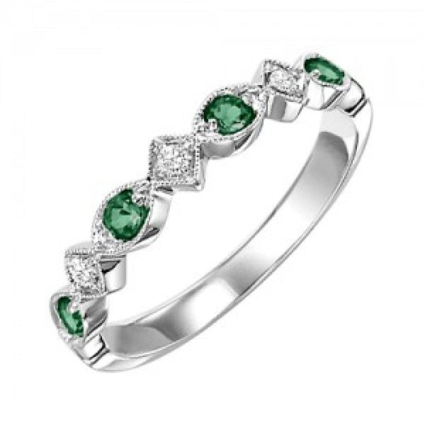 Emerald Birthstone Diamond Ring 10K White Gold
