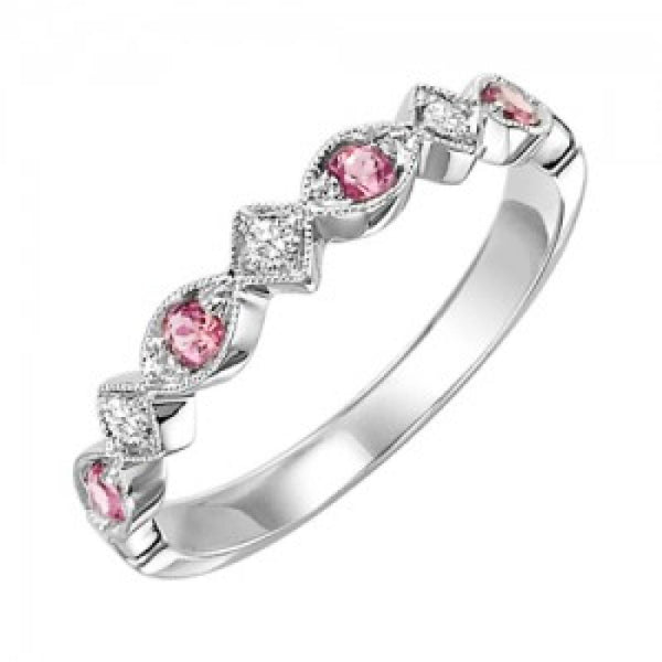Pink Tourmaline Birthstone Diamond Ring 10K White Gold