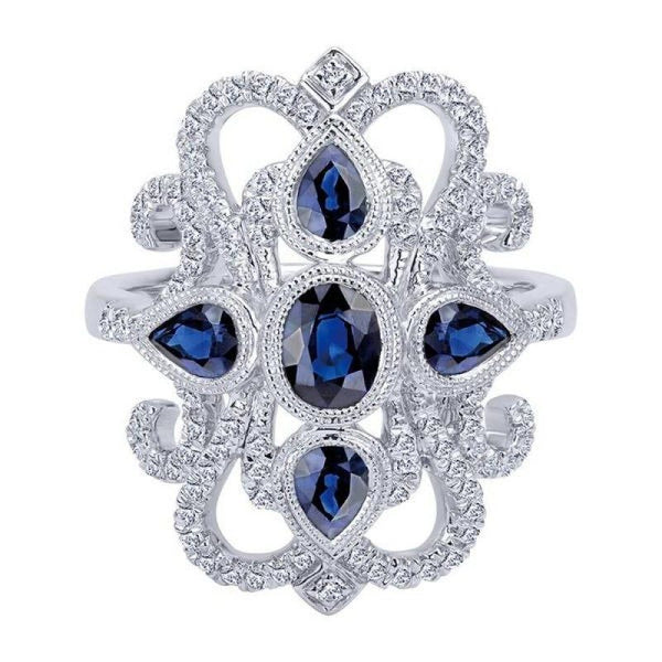 Sapphire And Diamond Vintage Filigree Style Ring 14K Gold