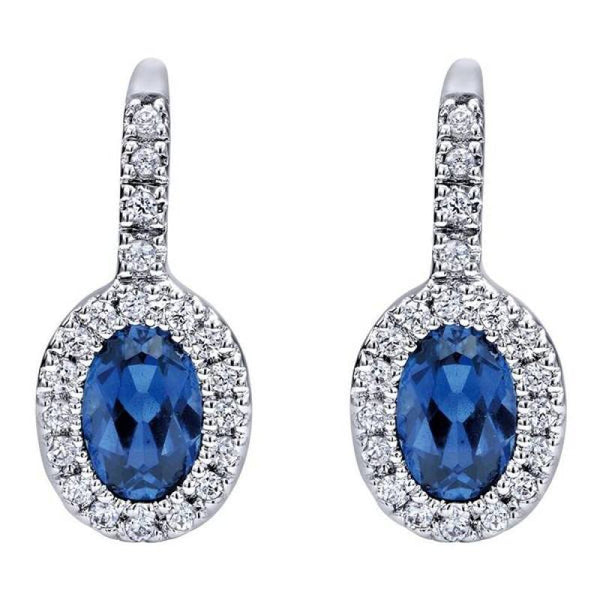 Sapphire And Diamond Oval Halo Earrings 14K White Gold