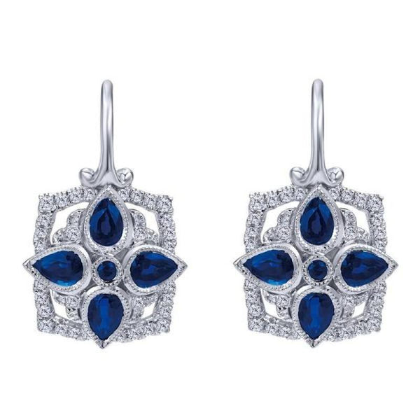 Sapphire And Diamond Vintage Leverback Earrings 14K Gold