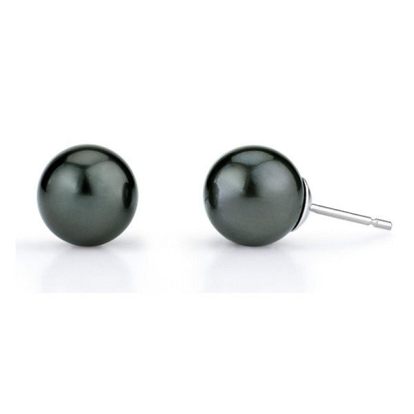 Black Akoya Saltwater Pearl Stud Earrings Set 14K Gold 6mm