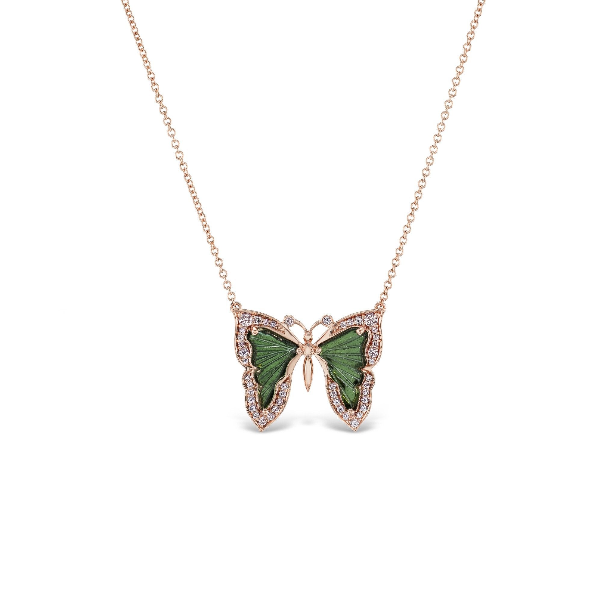 Argyle Pink Diamond and Green Tourmaline Butterfly Necklace