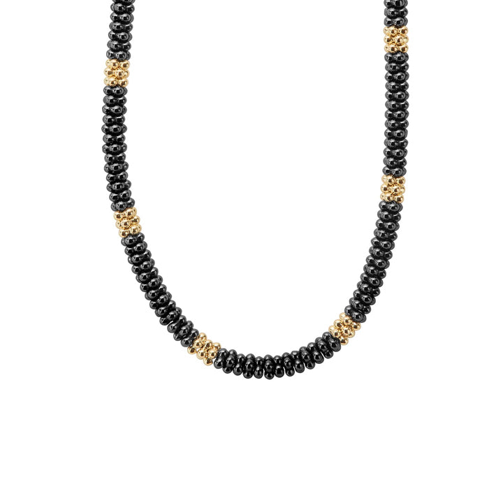 Lagos Black Caviar 5mm Gold Small Station Ceramic Beaded Necklace - 04-10443-CB18