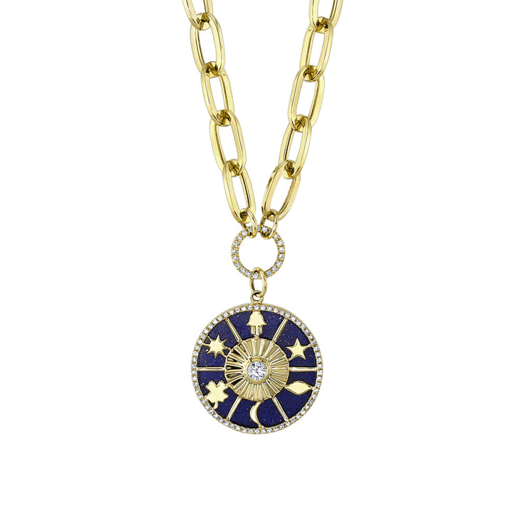 14K Yellow Gold Diamond & Lapis Paperclip Link Necklace - SC55022373