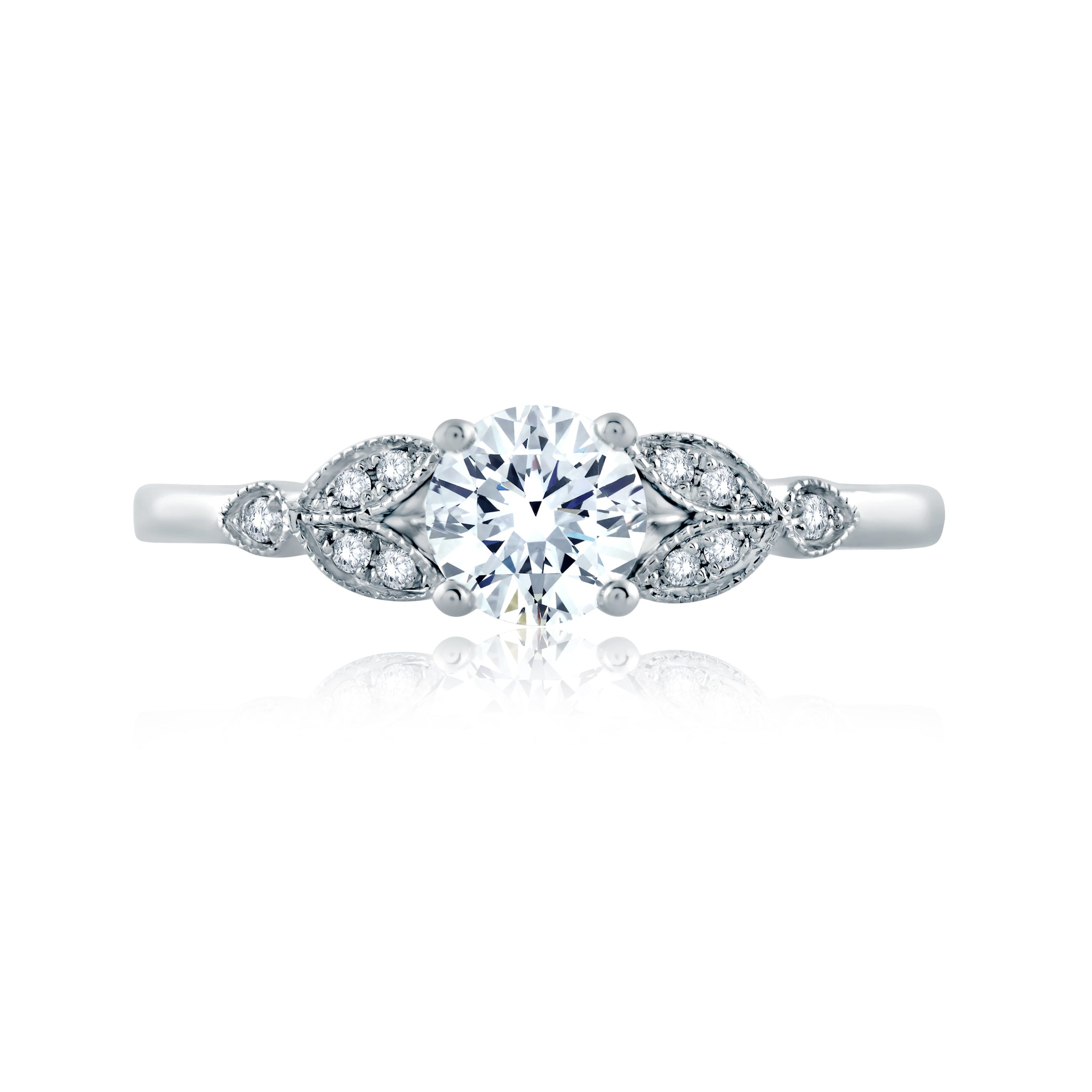 Floral Milgrain Accent Round Center Solitaire Engagement Ring