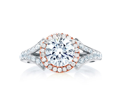 A.JAFFE ART DECO CENTER OF MY UNIVERSE ROSE GOLD DIAMOND HALO DESIGNER ENGAGEMENT RING 0.49