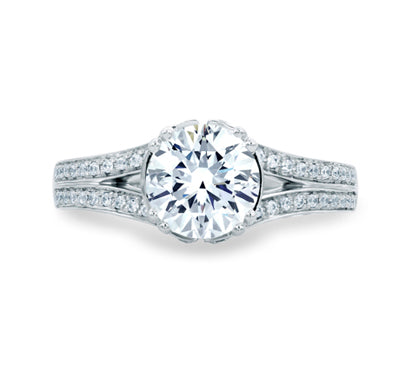 A.JAFFE ART DECO NEW YORK CITY SKYLINE INSPIRED ROUND CUT DELICATE PAVÉ BRIDAL ENGAGEMENT RING 0.69