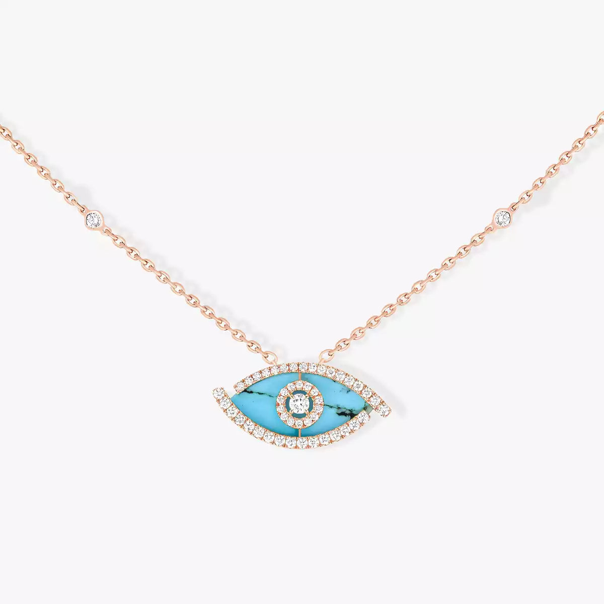 0.38ctw Rose Gold Lucky Eye Turquoise Diamond Necklace