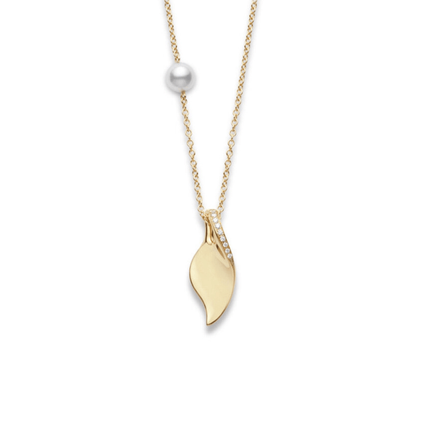 Mikimoto Akoya Cultured Pearl & Diamond Leaf Pendant