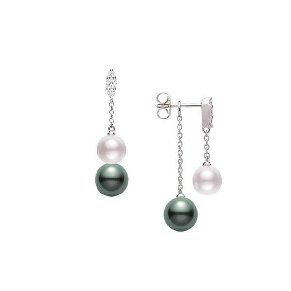 Mikimoto Morning Dew Akoya and Black South Sea Pearl Earrings